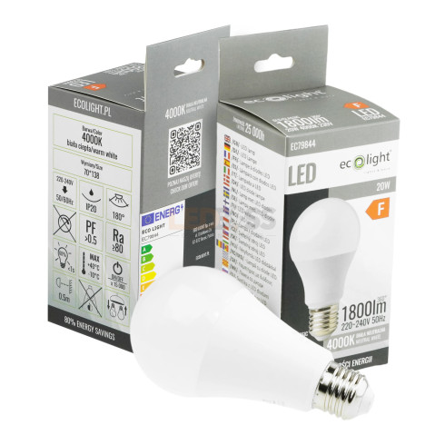 ŻARÓWKA LED E27 20W 4000K BARWA NEUTRALNA ENERGOOSZCZĘDNA 1800LM CL...
