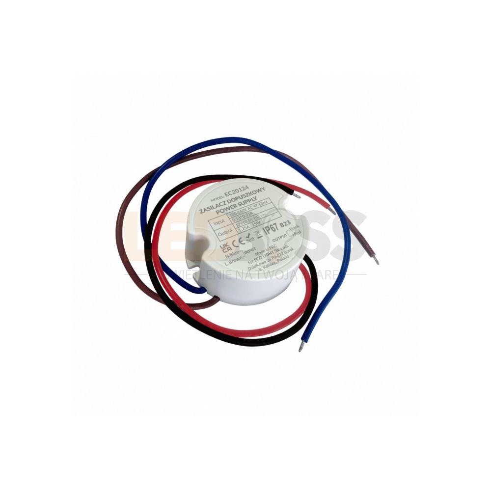 ZASILACZ DO PUSZKI 15W DO LED FI60 1.25A 12V IP67 WODOODPORNY DO TA...