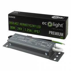 ZASILACZ HERMETYCZNY LED 30W 24V 1.25A IP67 PREMIUM ECOLIGHT DO TAŚ...