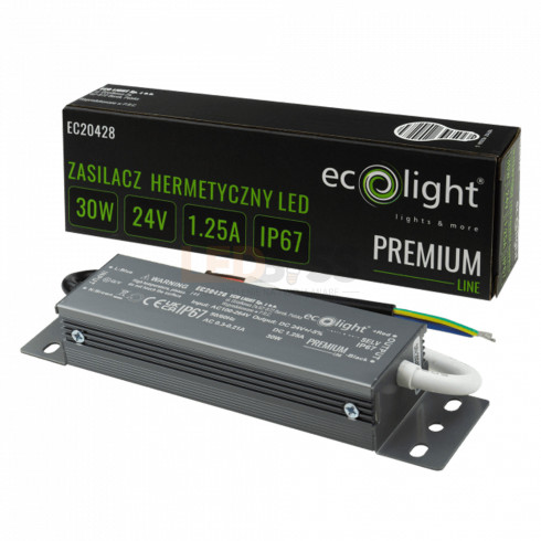ZASILACZ HERMETYCZNY LED 30W 24V 1.25A IP67 PREMIUM ECOLIGHT DO TAŚ...