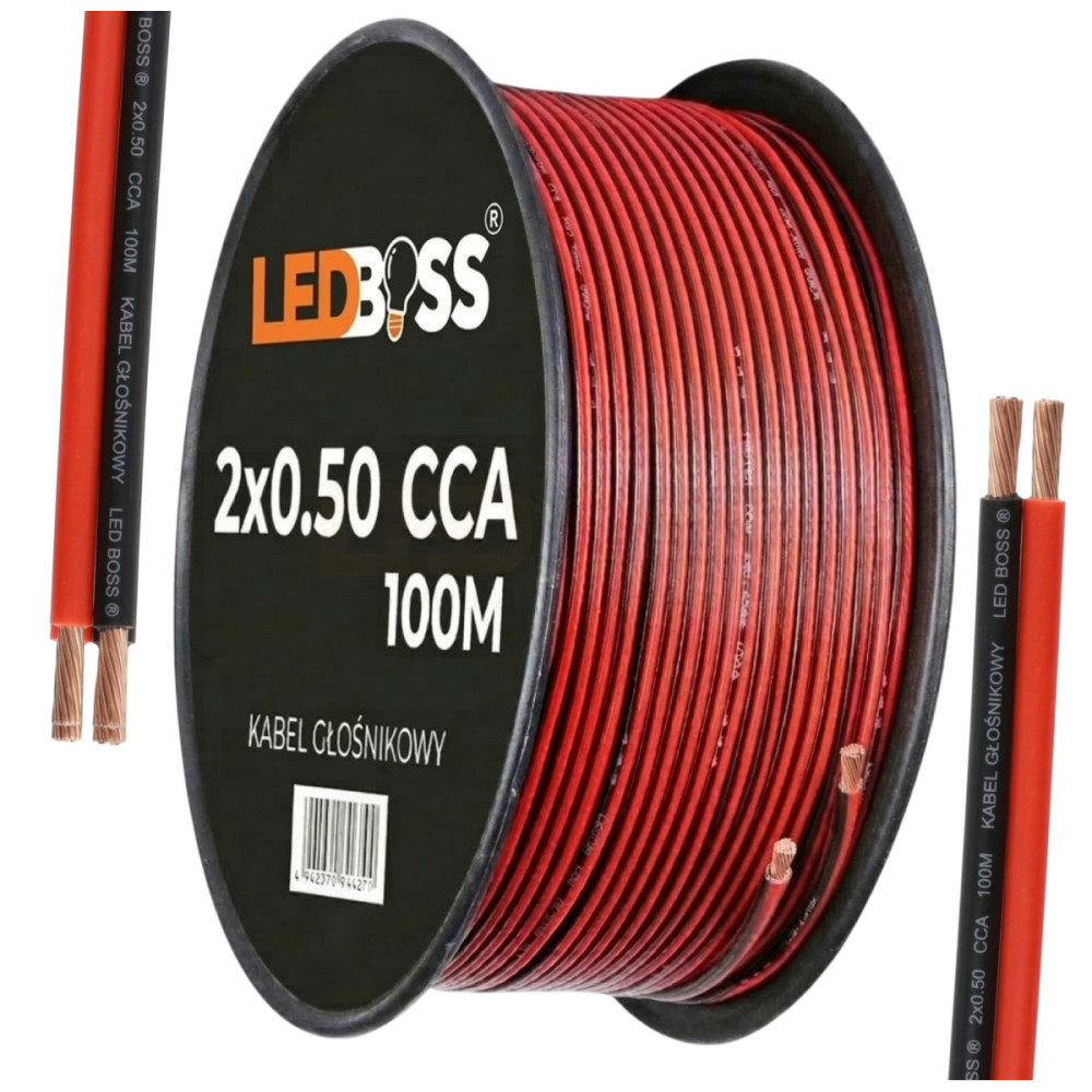 PRZEWÓD LED 2x0.50 2 ŻYŁOWY 100m 2X050 SZPULA KABEL PLECIONY CCA LEDBOSS