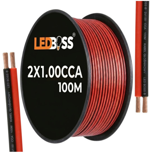 PRZEWÓD LED 2x1.00 2 ŻYŁOWY 100m SZPULA KABEL PLECIONY CCA LEDBOSS