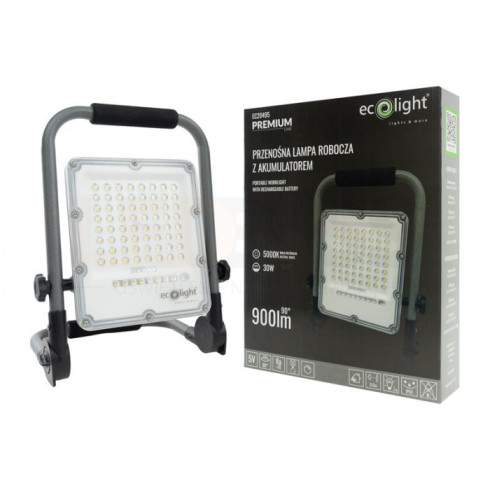 NAŚWIETLACZ HALOGEN PRZENOŚNY ROBOCZY LAMPA LED Z AKUMULATOREM 30W 5000K