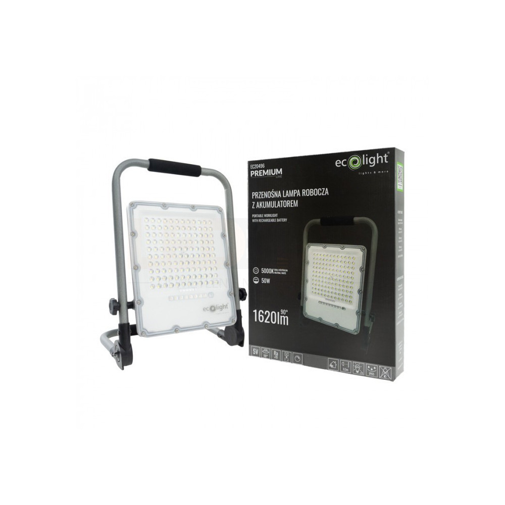 NAŚWIETLACZ HALOGEN PRZENOŚNY ROBOCZY LAMPA LED Z AKUMULATOREM 50W 5000K