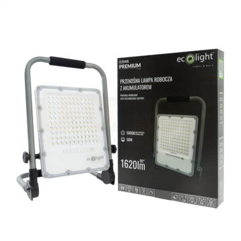 NAŚWIETLACZ HALOGEN PRZENOŚNY ROBOCZY LAMPA LED Z AKUMULATOREM 50W 5000K