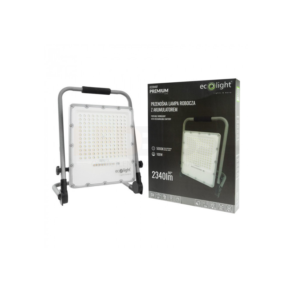 NAŚWIETLACZ HALOGEN PRZENOŚNY ROBOCZY LAMPA LED Z AKUMULATOREM 100W 5000K