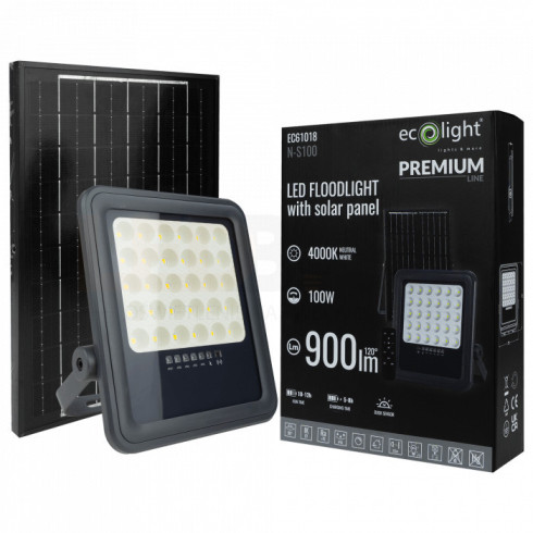 NAŚWIETLACZ SOLARNY 100W LED + PILOT ZESTAW MONTAŻOWY ECOLIGHT NEUTRALNY