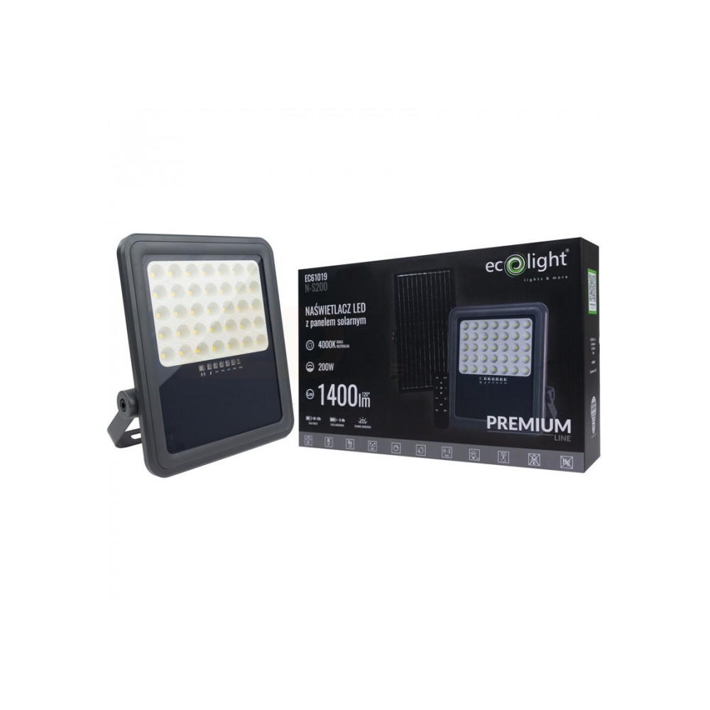 NAŚWIETLACZ LED HALOGEN Z PANELEM SOLARNYM 200W NEUTRALNA IP65 ECOLIGHT