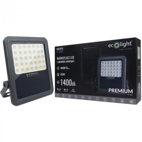 NAŚWIETLACZ LED HALOGEN Z PANELEM SOLARNYM 200W NEUTRALNA IP65 ECOLIGHT