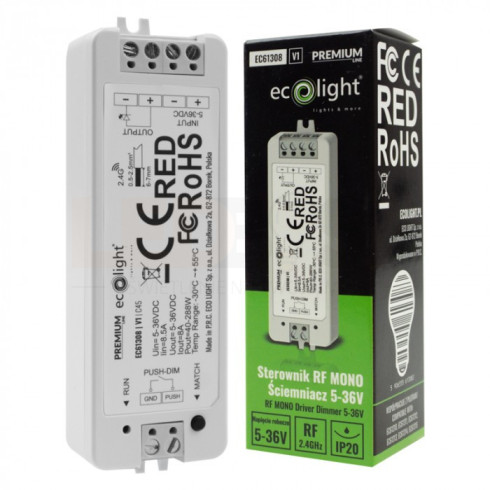 ŚCIEMNIACZ DO TAŚM LED MONO JEDNOKOLOROWYCH STEROWNIK RADIOWY 8A 5-36V 288W