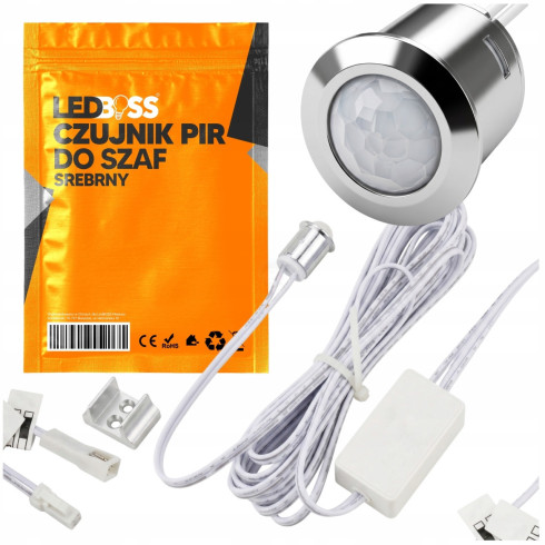 CZUJNIK RUCHU DO SZAF SZUFLAD MEBLI PIR 12V 24V WŁĄCZNIK LED SREBRNY LEDBOSS