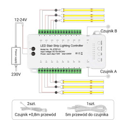 STEROWNIK SCHODOWY LED PIR KASKADOWY CZUJNIK BIAŁY 240W 12V 24V DC