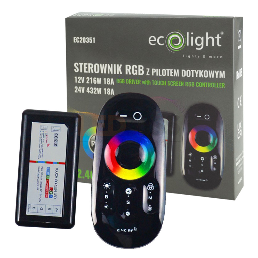 STEROWNIK RGB DO TAŚM LED Z PILOTEM DOTYKOWYM 12V 24V